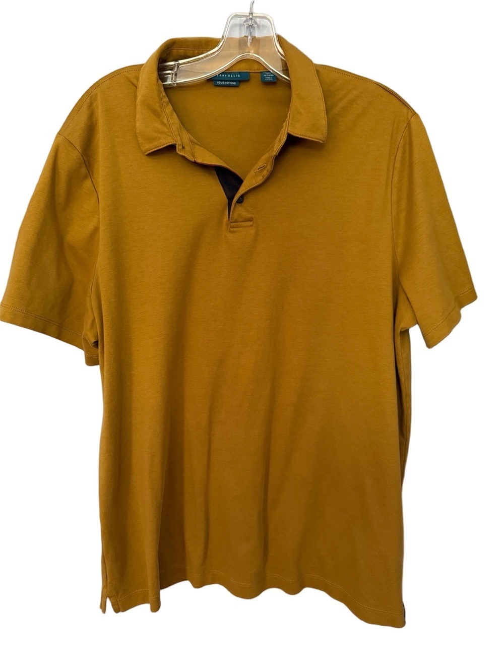 Perry Ellis Liquid Cotton Short Sleeve Polo dark Mustard Yellow Sz XL
